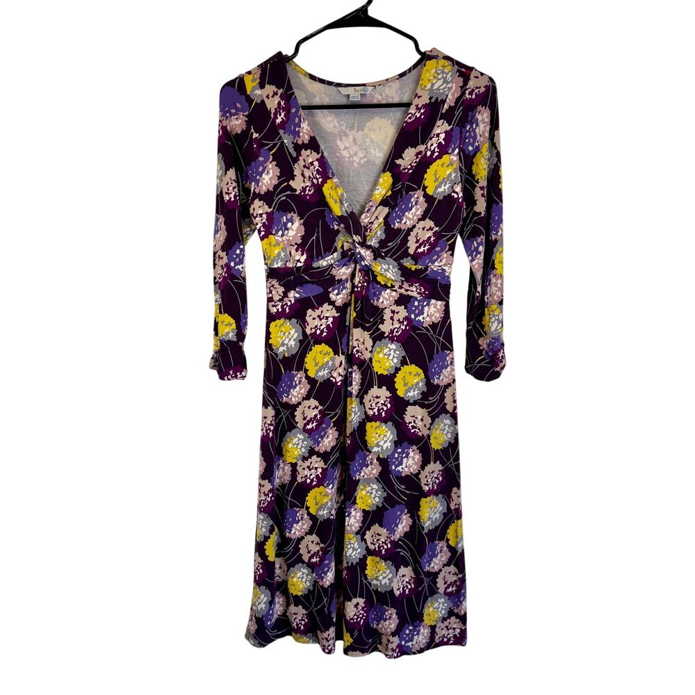 Boden Jersey Size 8 Purple 3/4 Sleeve Floral Midi Dress WW396
